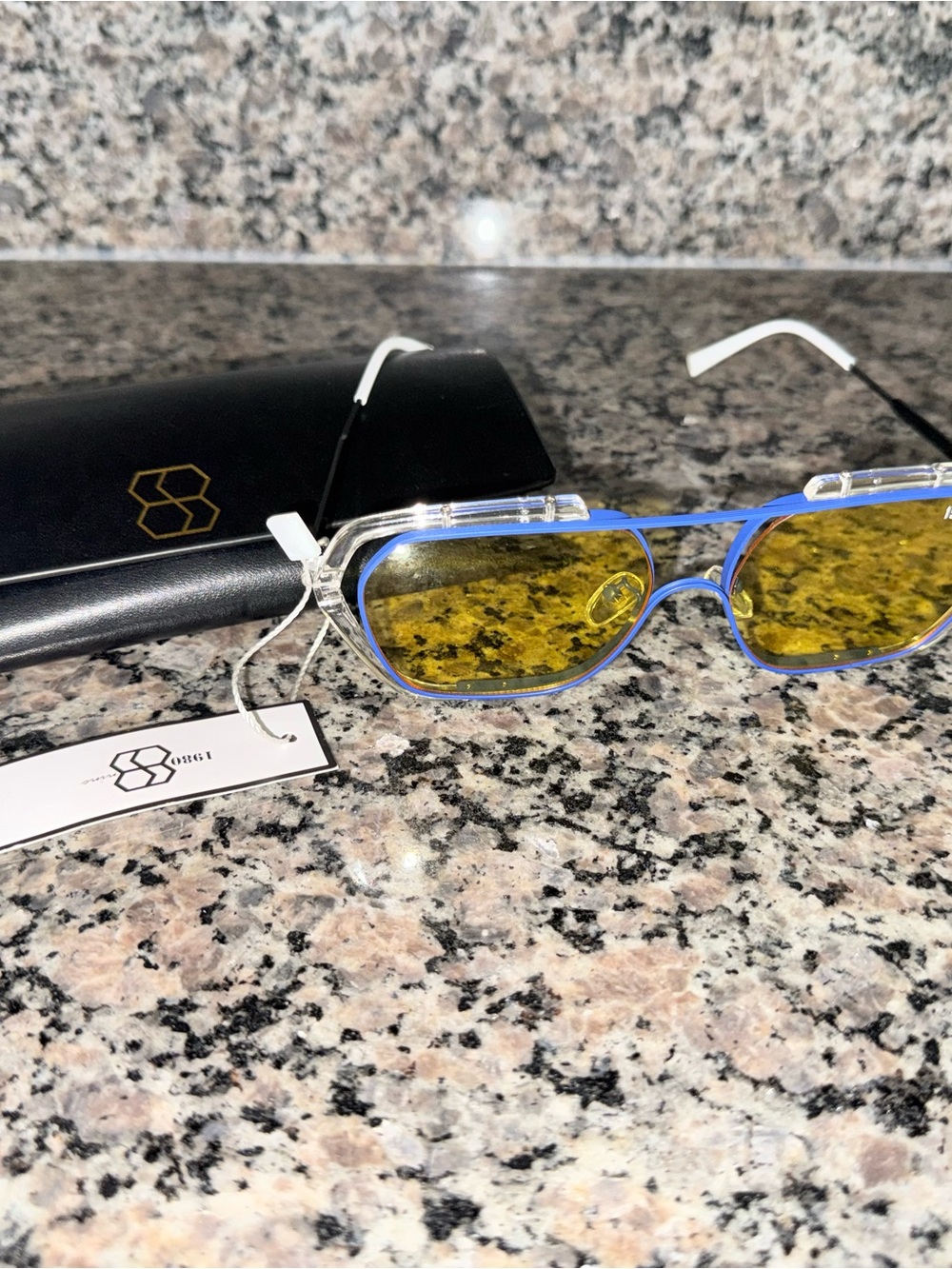 Fashion Sunglasses - Blue Frame with Yellow Lenses